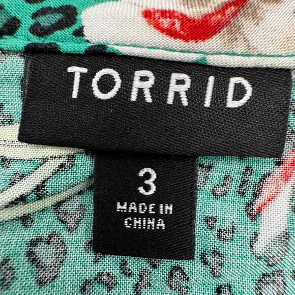 TORRID 3X Green Floral Leopard Print Midi Dress Sleeveless Tiered Ruffle Pockets - Picture 4 of 9